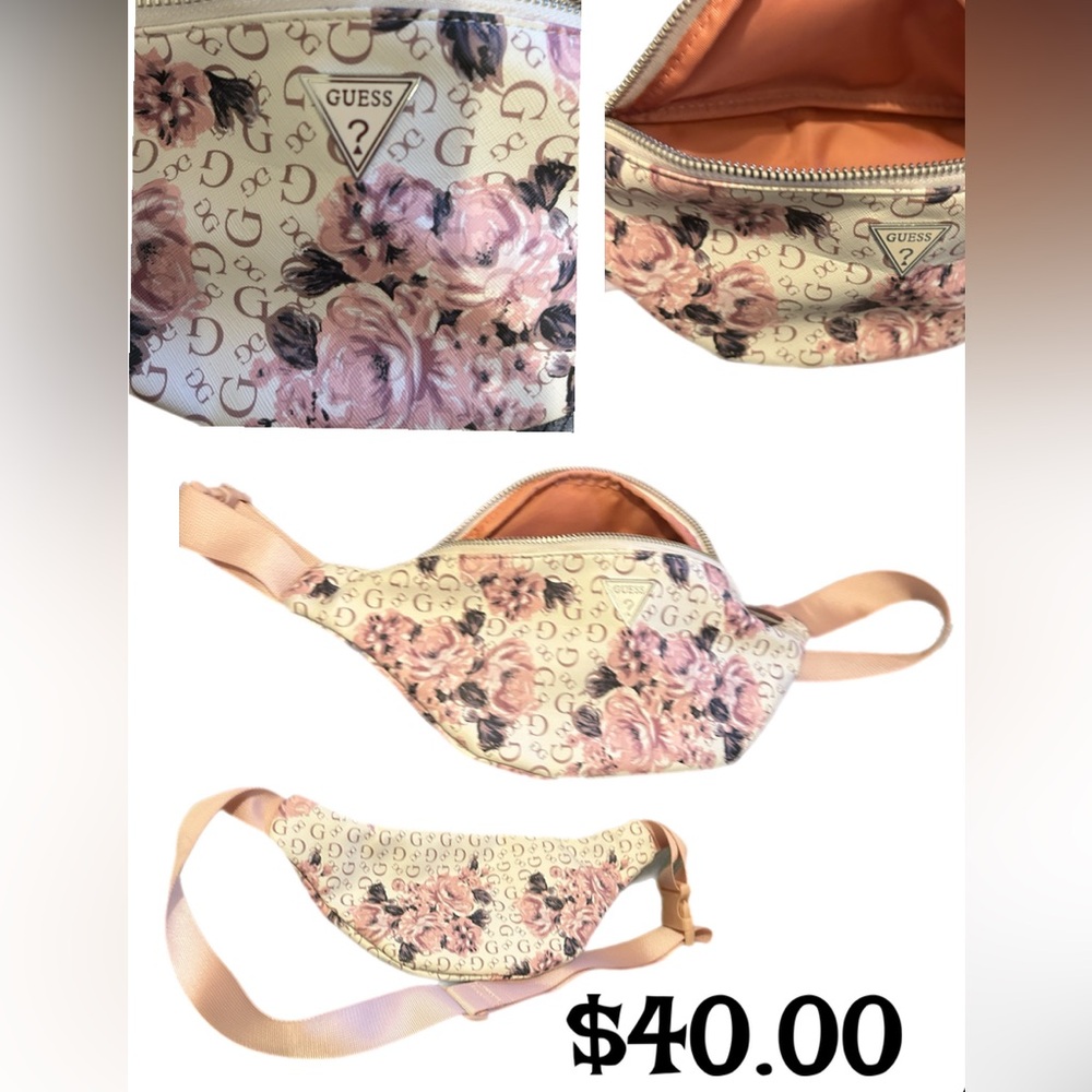 Beautiful floral Guess stylish fanny pack zipper on inside and across the front